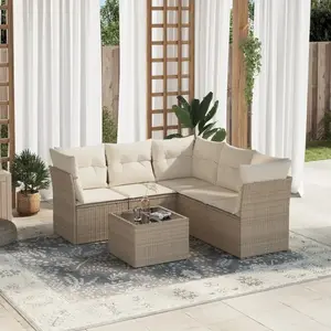 vidaXL Salon de jardin avec coussins 6 pcs beige résine tressée pas cher
