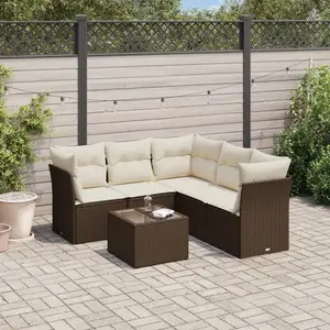vidaXL - 6-delige - Loungeset - met - kussens - poly - rattan - bruin pas cher