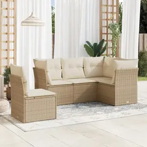 vidaXL Salon de jardin avec coussins 5 pcs beige résine tressée pas cher