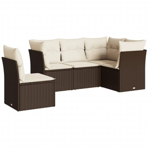 vidaXL Salon de jardin avec coussins 5 pcs marron résine tressée pas cher