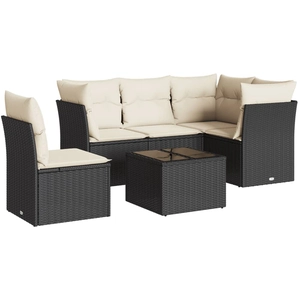 vidaXL Salon de jardin 5 pcs avec coussins noir résine tressée pas cher