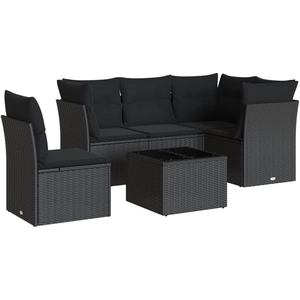 vidaXL Salon de jardin 6 pcs avec coussins noir résine tressée pas cher