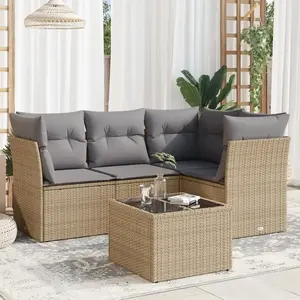 vidaXL Salon de jardin avec coussins 5 pcs beige résine tressée pas cher