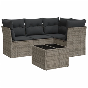 vidaXL Salon de jardin 5 pcs avec coussins gris résine tressée pas cher