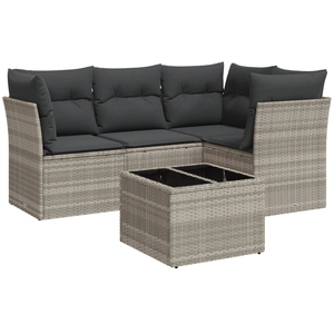 vidaXL Salon de jardin 5 pcs avec coussins gris clair résine tressée pas cher