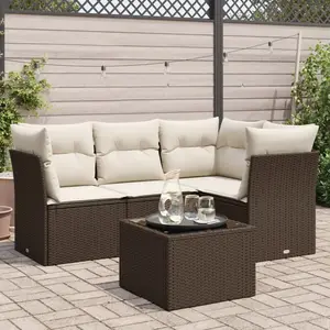 vidaXL - 5-delige - Loungeset - met - kussens - poly - rattan - bruin pas cher