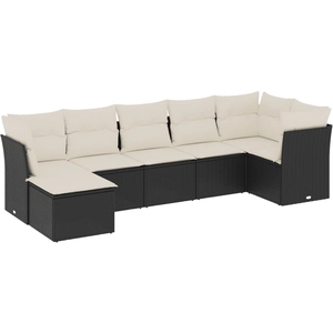 vidaXL Salon de jardin 8 pcs avec coussins noir résine tressée pas cher