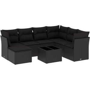 vidaXL Salon de jardin 7 pcs avec coussins noir résine tressée pas cher