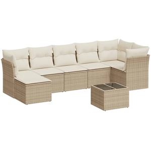 vidaXL Salon de jardin avec coussins 7 pcs beige résine tressée pas cher