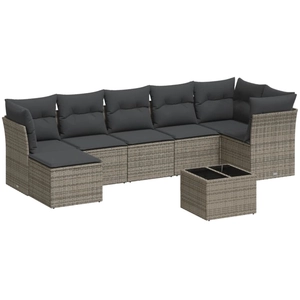 vidaXL Salon de jardin avec coussins 7 pcs gris résine tressée pas cher