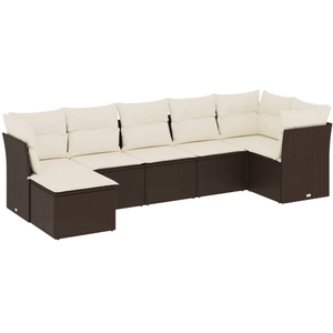 vidaXL Salon de jardin avec coussins 7 pcs marron résine tressée pas cher