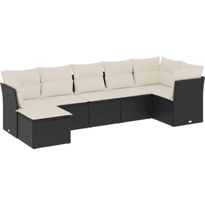 vidaXL Salon de jardin 7 pcs avec coussins noir résine tressée pas cher