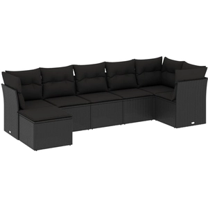 vidaXL Salon de jardin 8 pcs avec coussins noir résine tressée pas cher