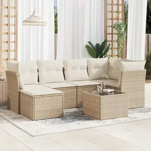 vidaXL Salon de jardin avec coussins 7 pcs beige résine tressée pas cher