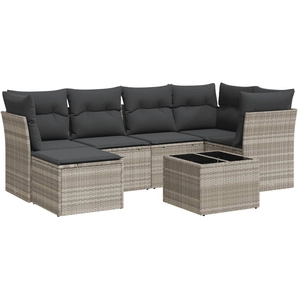 vidaXL Salon de jardin avec coussins 7 pcs gris clair résine tressée pas cher