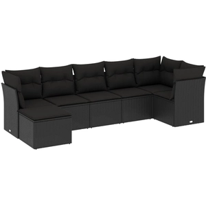 vidaXL Salon de jardin 7 pcs avec coussins noir résine tressée pas cher
