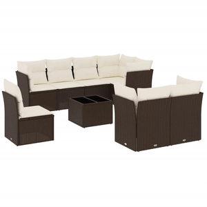 vidaXL Salon de jardin 8 pcs avec coussins marron résine tressée pas cher