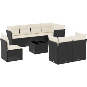 vidaXL Salon de jardin 8 pcs avec coussins noir résine tressée pas cher