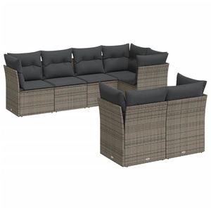 vidaXL Salon de jardin avec coussins 7 pcs gris résine tressée pas cher