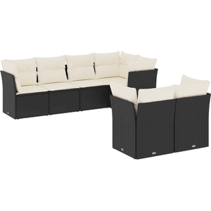 vidaXL Salon de jardin 7 pcs avec coussins noir résine tressée pas cher