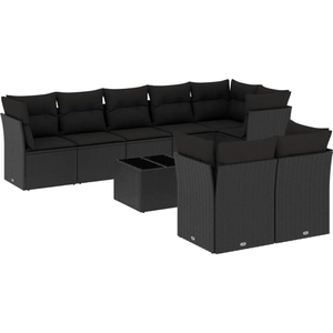 vidaXL Salon de jardin 8 pcs avec coussins noir résine tressée pas cher