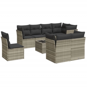 vidaXL Salon de jardin 9 pcs avec coussins gris clair résine tressée pas cher