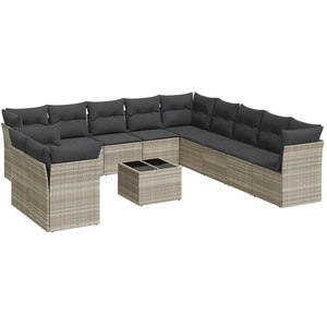 vidaXL Salon de jardin avec coussins 12 pcs gris clair résine tressée pas cher