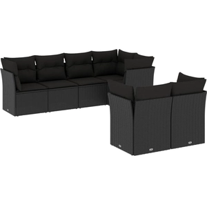 vidaXL Salon de jardin 7 pcs avec coussins noir résine tressée pas cher