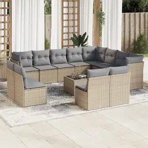 vidaXL Salon de jardin avec coussins 13 pcs beige résine tressée pas cher