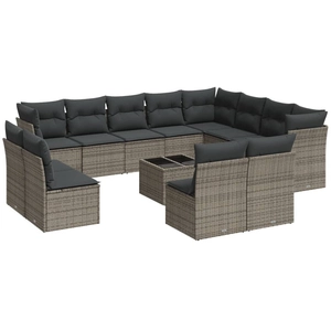 vidaXL Salon de jardin avec coussins 13 pcs gris résine tressée pas cher