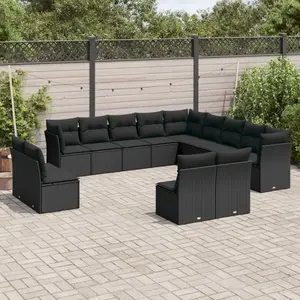 vidaXL Salon de jardin avec coussins 13 pcs noir résine tressée pas cher