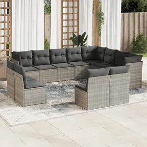 vidaXL Salon de jardin avec coussins 12 pcs gris clair résine tressée pas cher