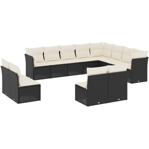 vidaXL Salon de jardin 12 pcs avec coussins noir résine tressée pas cher