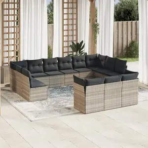 vidaXL Salon de jardin avec coussins 13 pcs gris clair résine tressée pas cher