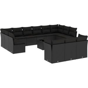 vidaXL Salon de jardin avec coussins 14 pcs noir résine tressée pas cher