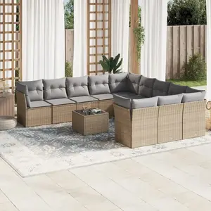vidaXL Salon de jardin avec coussins 12 pcs beige résine tressée pas cher