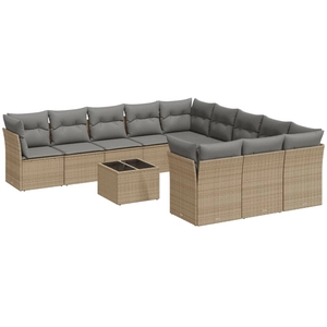 vidaXL Salon de jardin 11 pcs avec coussins beige résine tressée