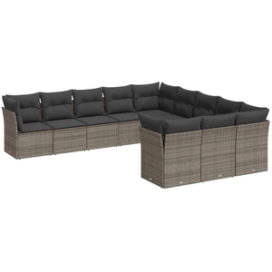 vidaXL Salon de jardin 11 pcs avec coussins gris résine tressée pas cher