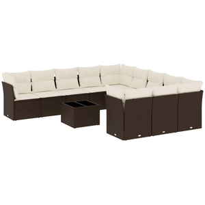vidaXL Salon de jardin et coussins 11 pcs marron résine tressée pas cher