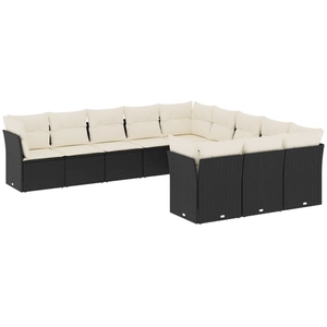 vidaXL Salon de jardin 11 pcs avec coussins noir résine tressée pas cher