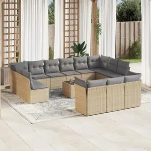 vidaXL Salon de jardin avec coussins 14 pcs beige résine tressée