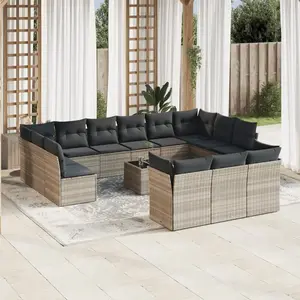 vidaXL Salon de jardin avec coussins 14 pcs gris clair résine tressée pas cher