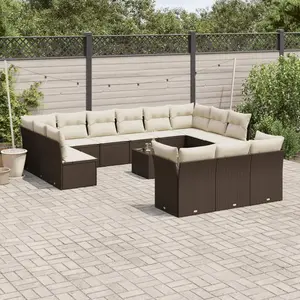 vidaXL - 14-delige - Loungeset - met - kussens - poly - rattan - bruin pas cher