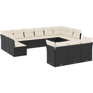 vidaXL Salon de jardin avec coussins 14 pcs noir résine tressée pas cher