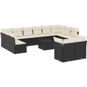 vidaXL Salon de jardin 12 pcs avec coussins noir résine tressée pas cher