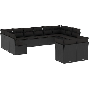 vidaXL Salon de jardin avec coussins 13 pcs noir résine tressée pas cher