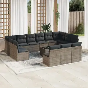vidaXL Salon de jardin avec coussins 14 pcs gris résine tressée pas cher