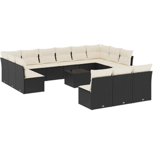 vidaXL Salon de jardin avec coussins 14 pcs noir résine tressée pas cher