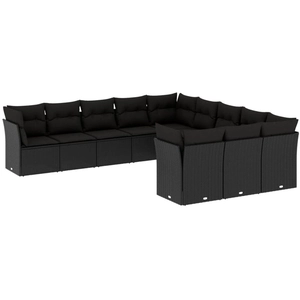 vidaXL Salon de jardin 11 pcs avec coussins noir résine tressée pas cher