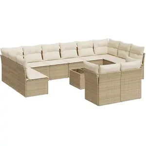 vidaXL Salon de jardin avec coussins 13 pcs beige résine tressée pas cher